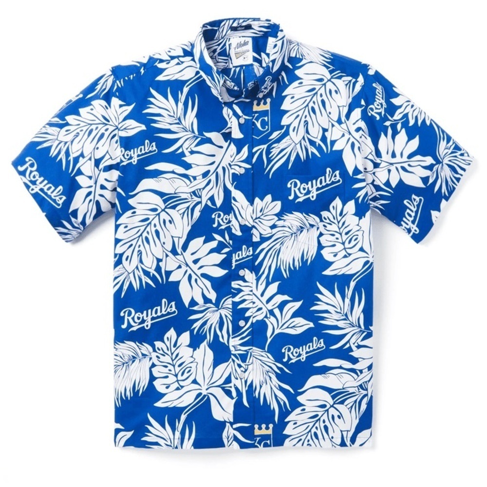 REYN SPOONER Kansas City Royals Logo Aloha Hawaiian Shirt (M6)